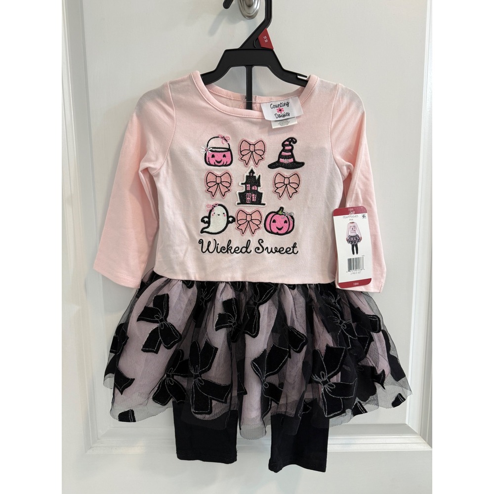Counting Daisies Wicked Sweet Halloween Tutu Dress and Leggings Set 18M Pink